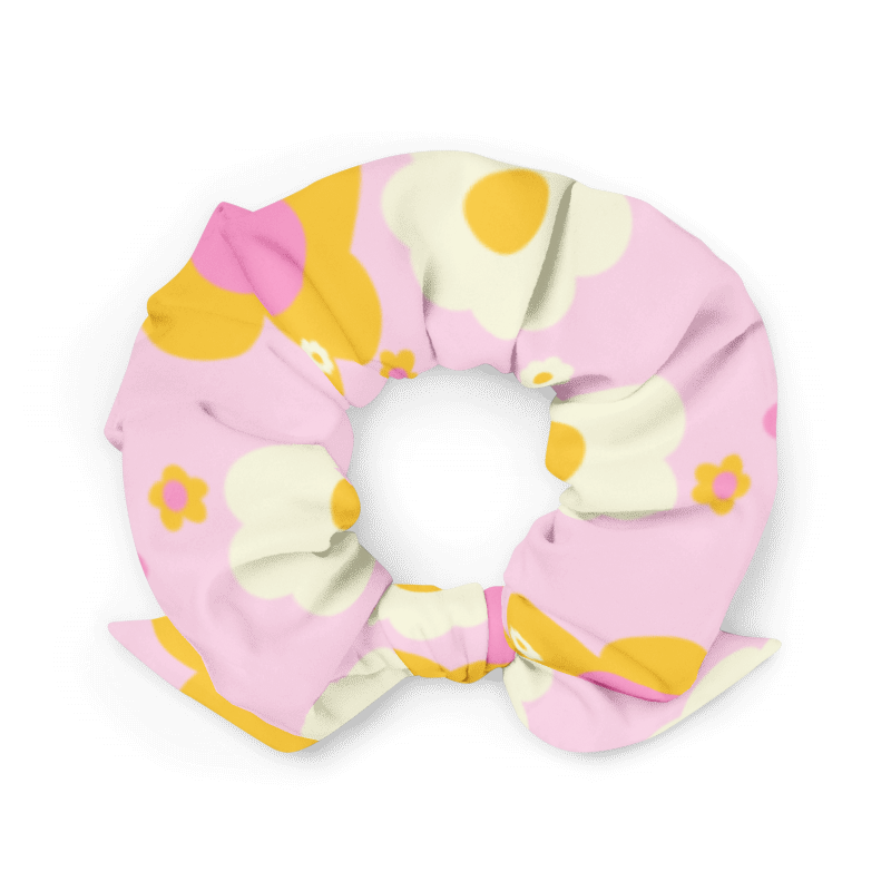 Yellow White Pink Flowers Recycled Scrunchie