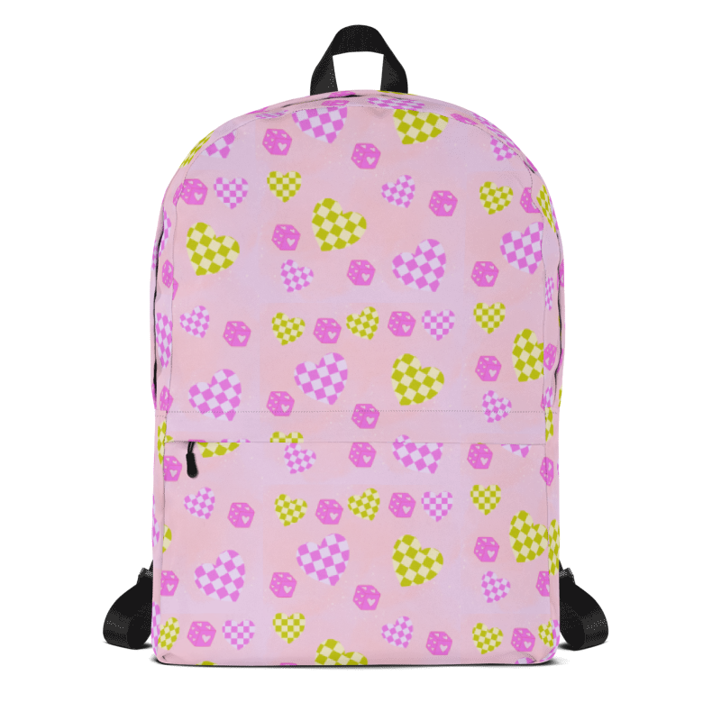 Hearts Dice Pink And Green Backpack
