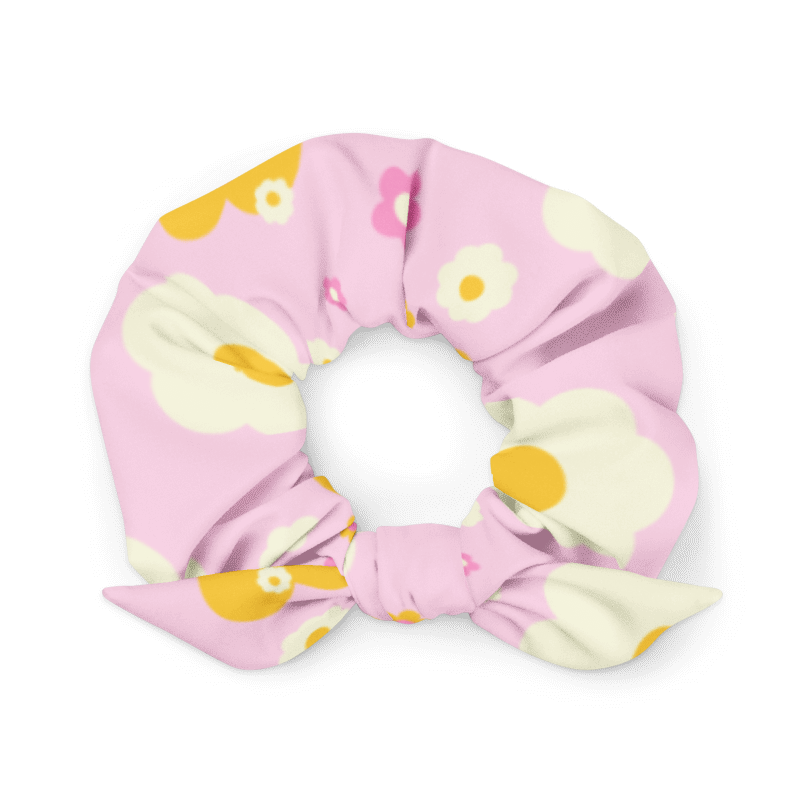 Yellow White Pink Flowers Recycled Scrunchie
