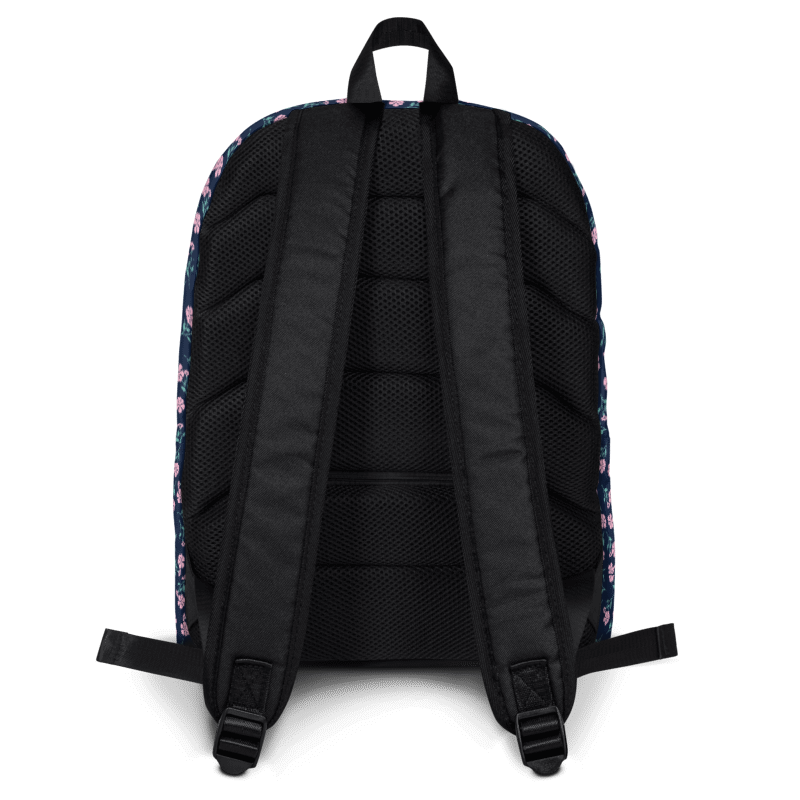 Pink Flowers Navy Backpack