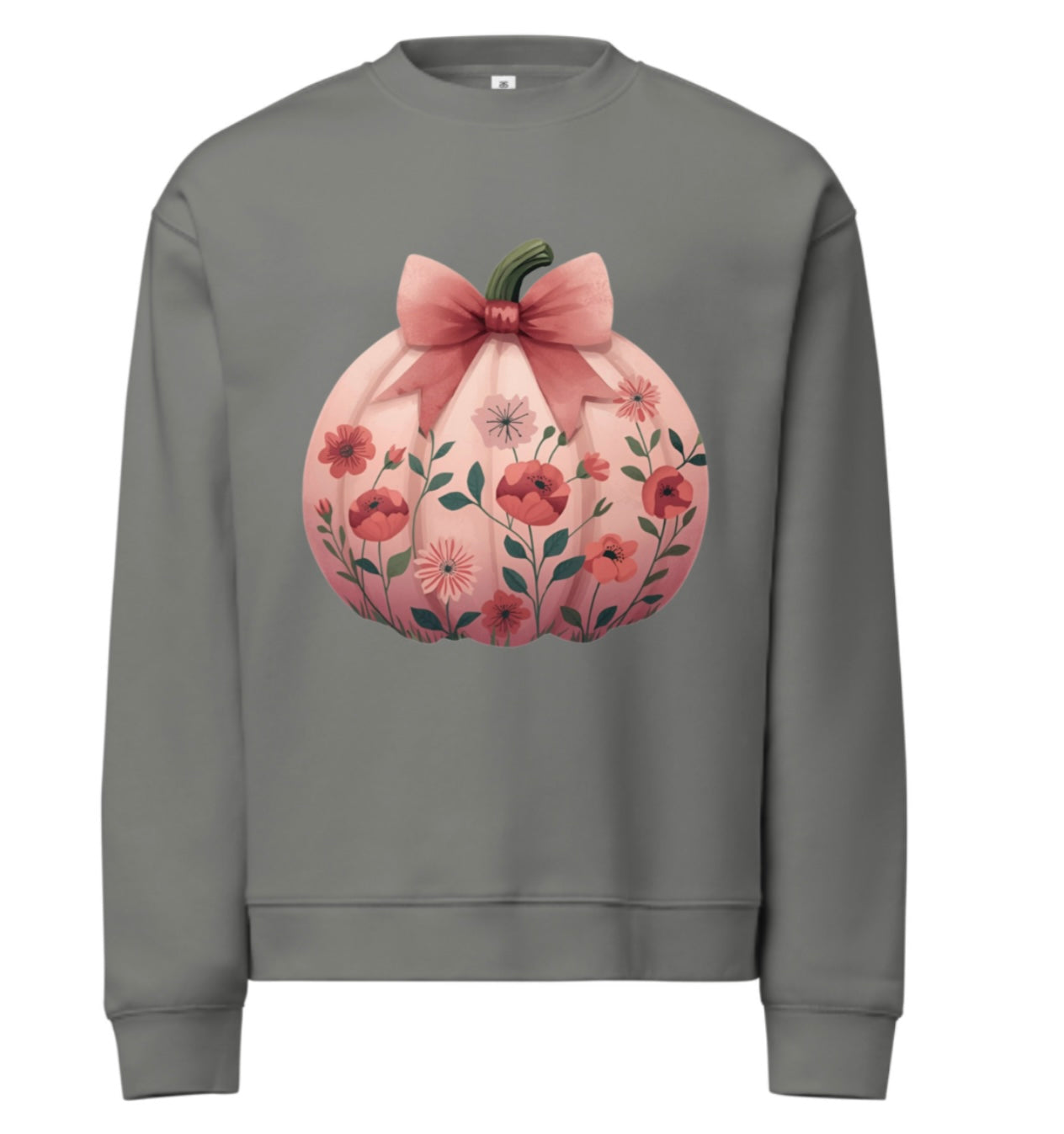 Blushing Peach Bow Floral Pumpkin Relax Crew Neck Sweatshirt