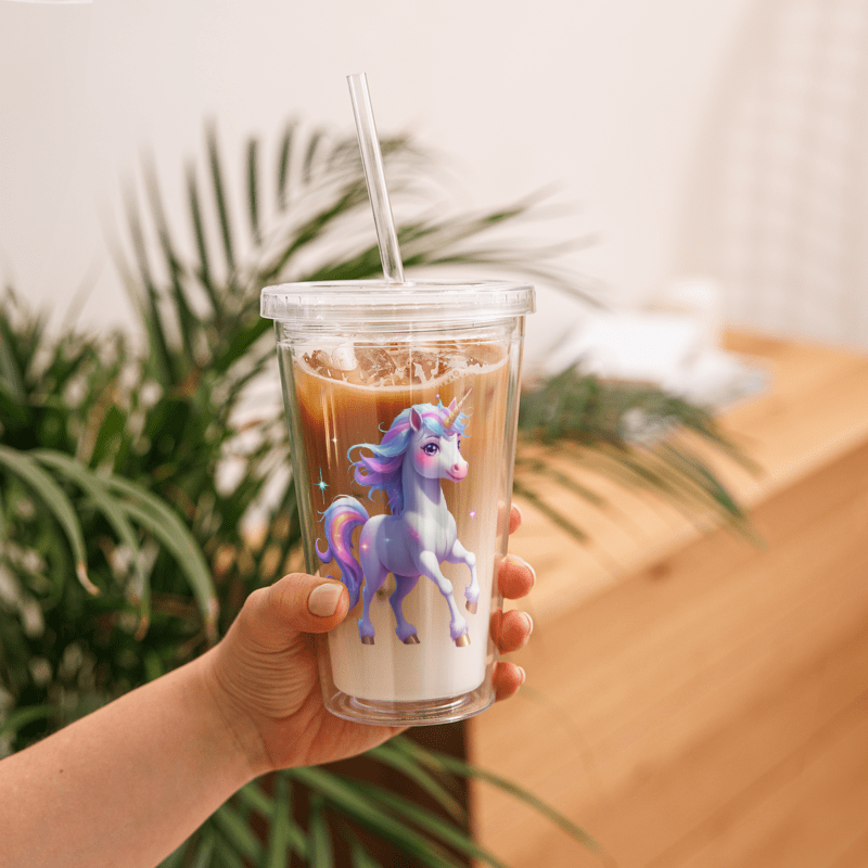 Happy Unicorn Clear Plastic Tumbler