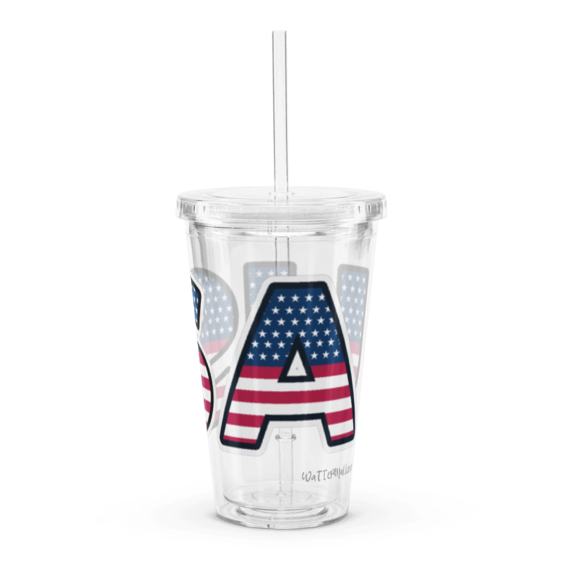 USA Patriotic American Flag Clear Plastic Tumbler