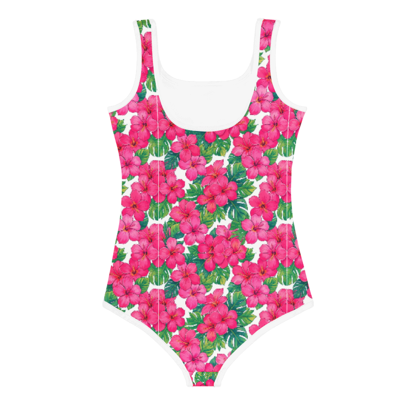 Dark Pink Hibiscus All-Over Print Kids Swimsuit