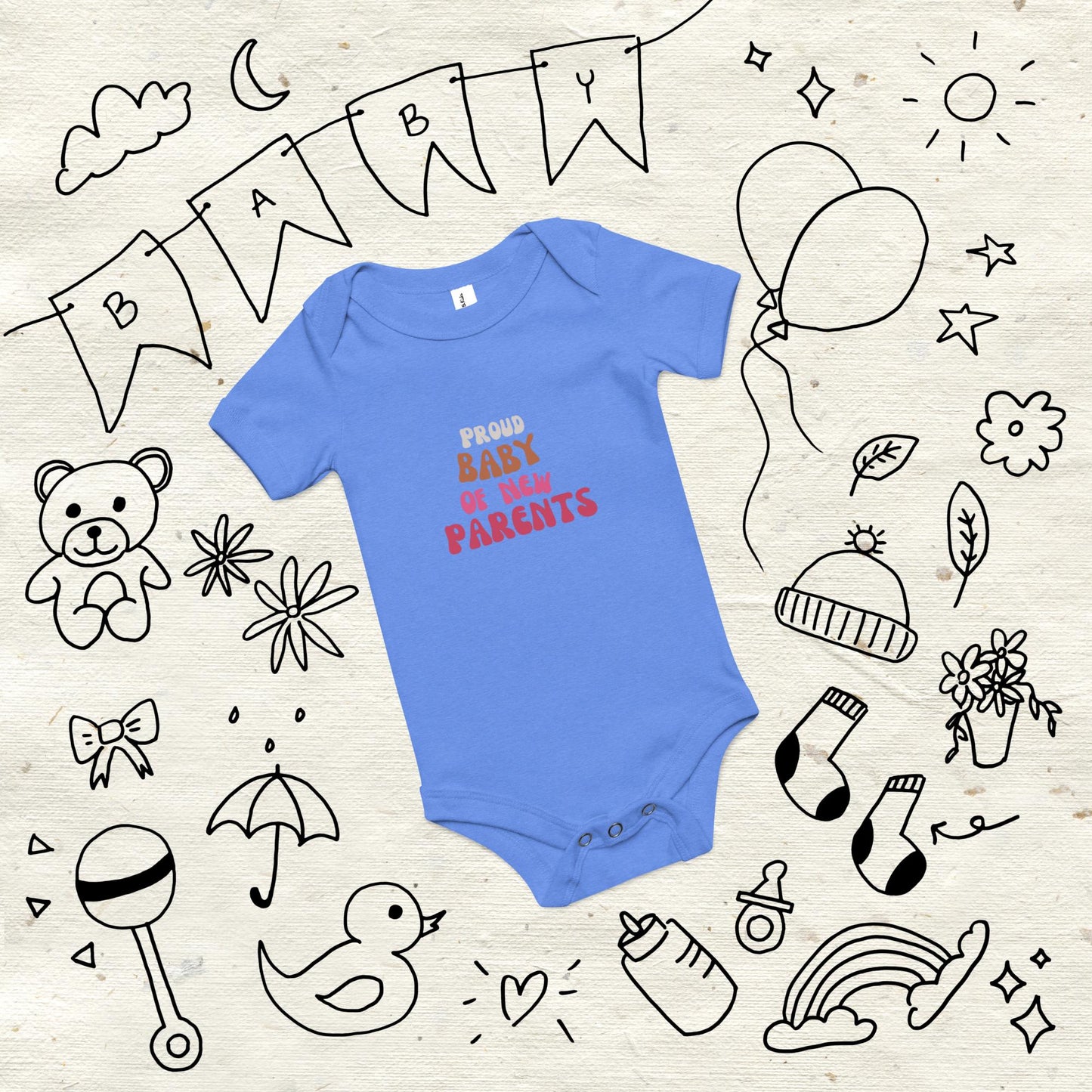 Proud Baby of New Parents Pink Short Sleeve One Piece