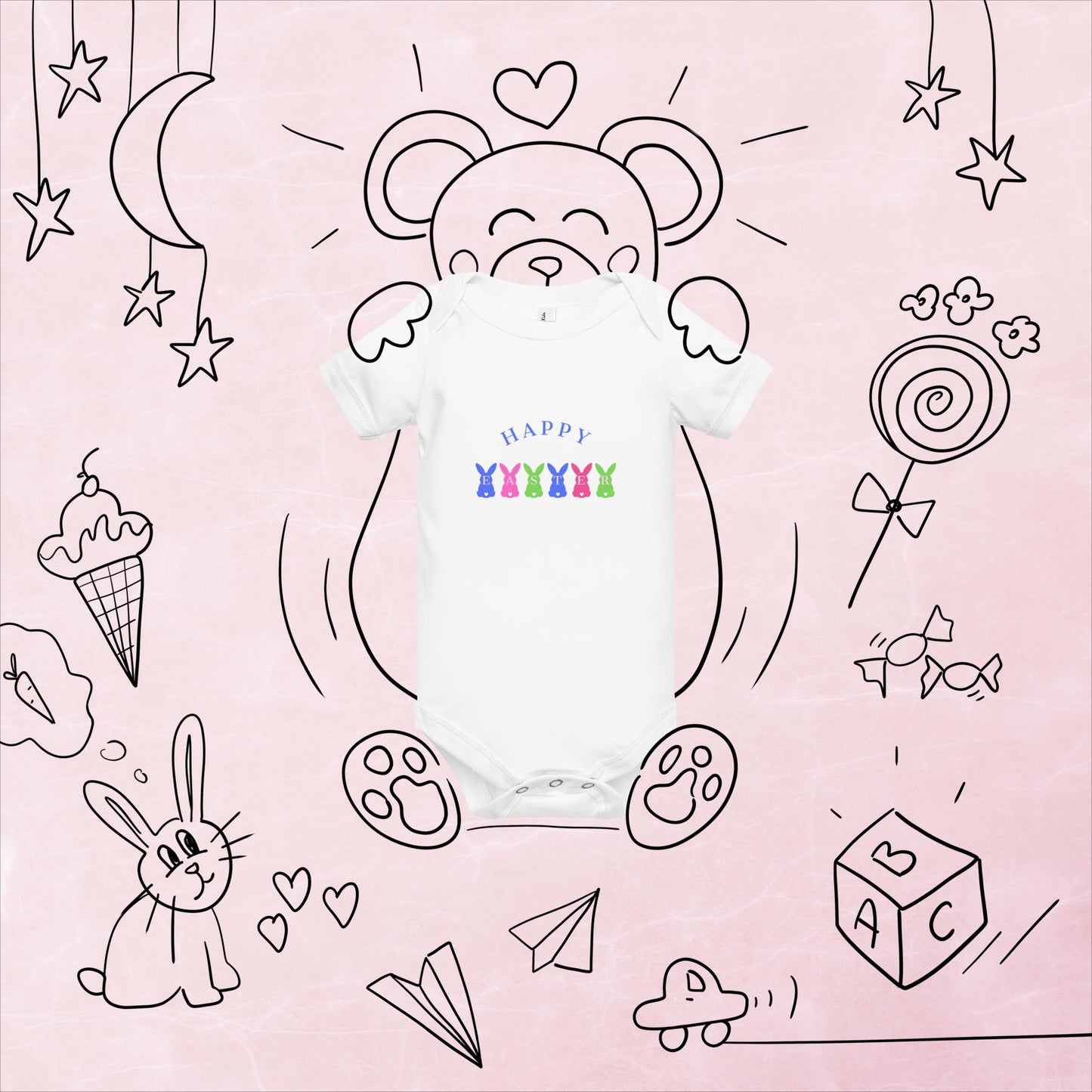 Happy Easter Six Bunnies Baby Short Sleeve One Piece