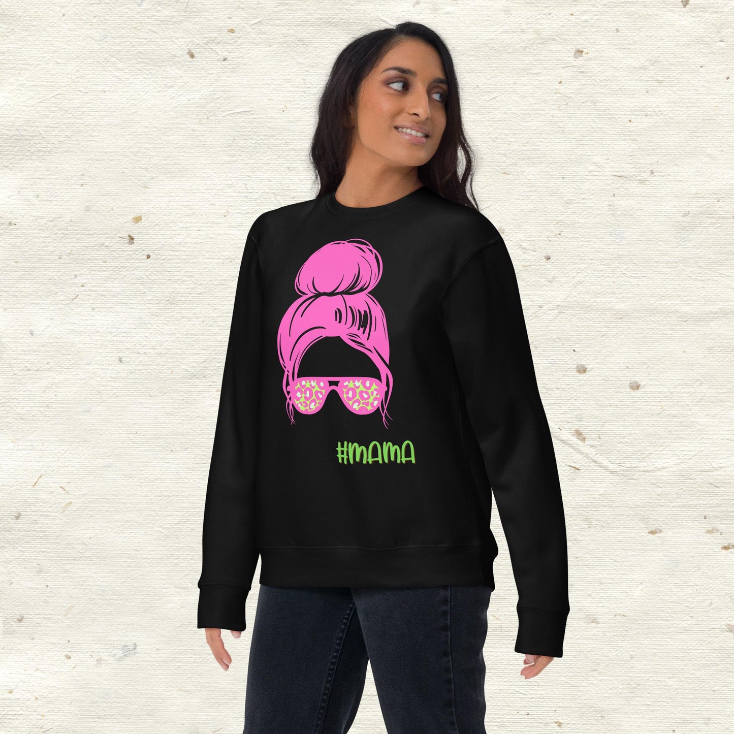 Messy Bun Mama with Glasses Premium Sweatshirt