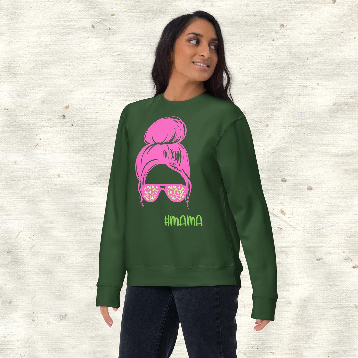 Messy Bun Mama with Glasses Premium Sweatshirt