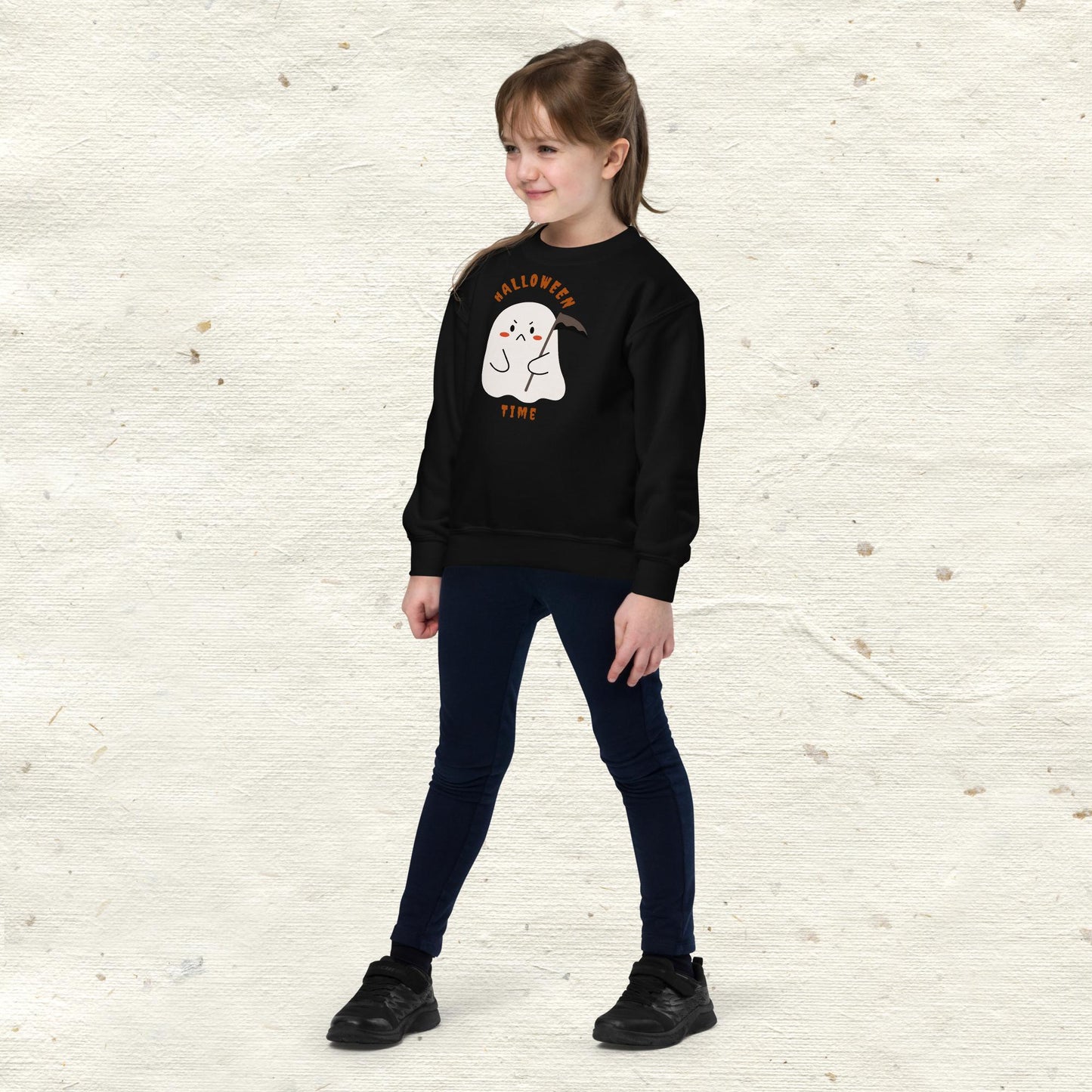 Halloween Time Cute Ghost Grim Reaper Youth Crewneck Sweatshirt