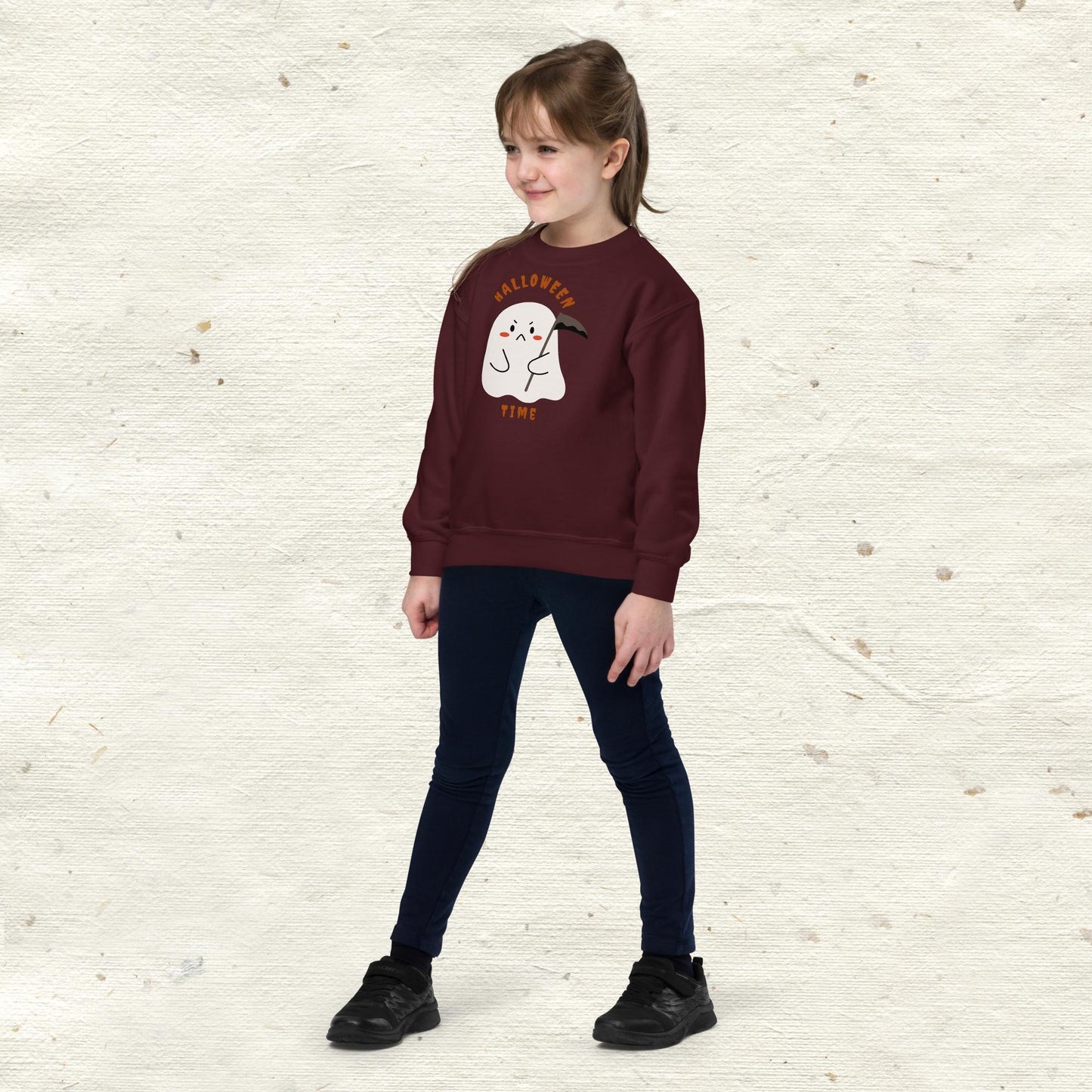 Halloween Time Cute Ghost Grim Reaper Youth Crewneck Sweatshirt