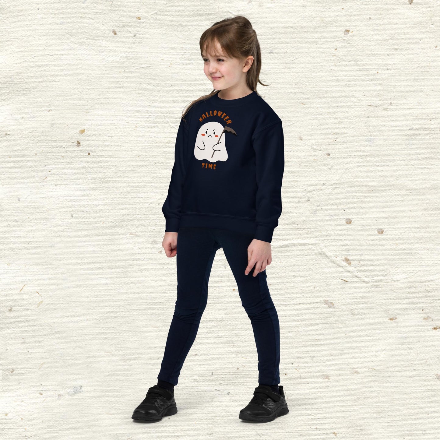 Halloween Time Cute Ghost Grim Reaper Youth Crewneck Sweatshirt