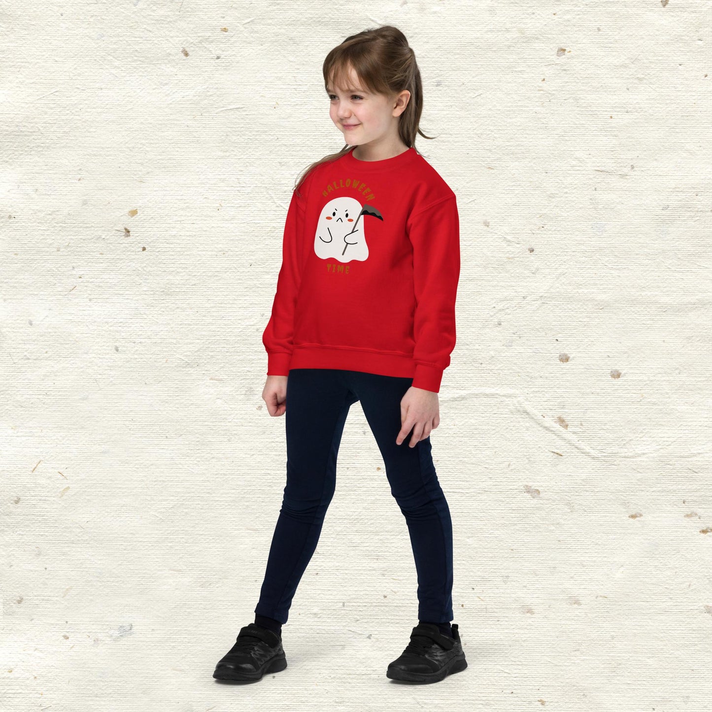 Halloween Time Cute Ghost Grim Reaper Youth Crewneck Sweatshirt