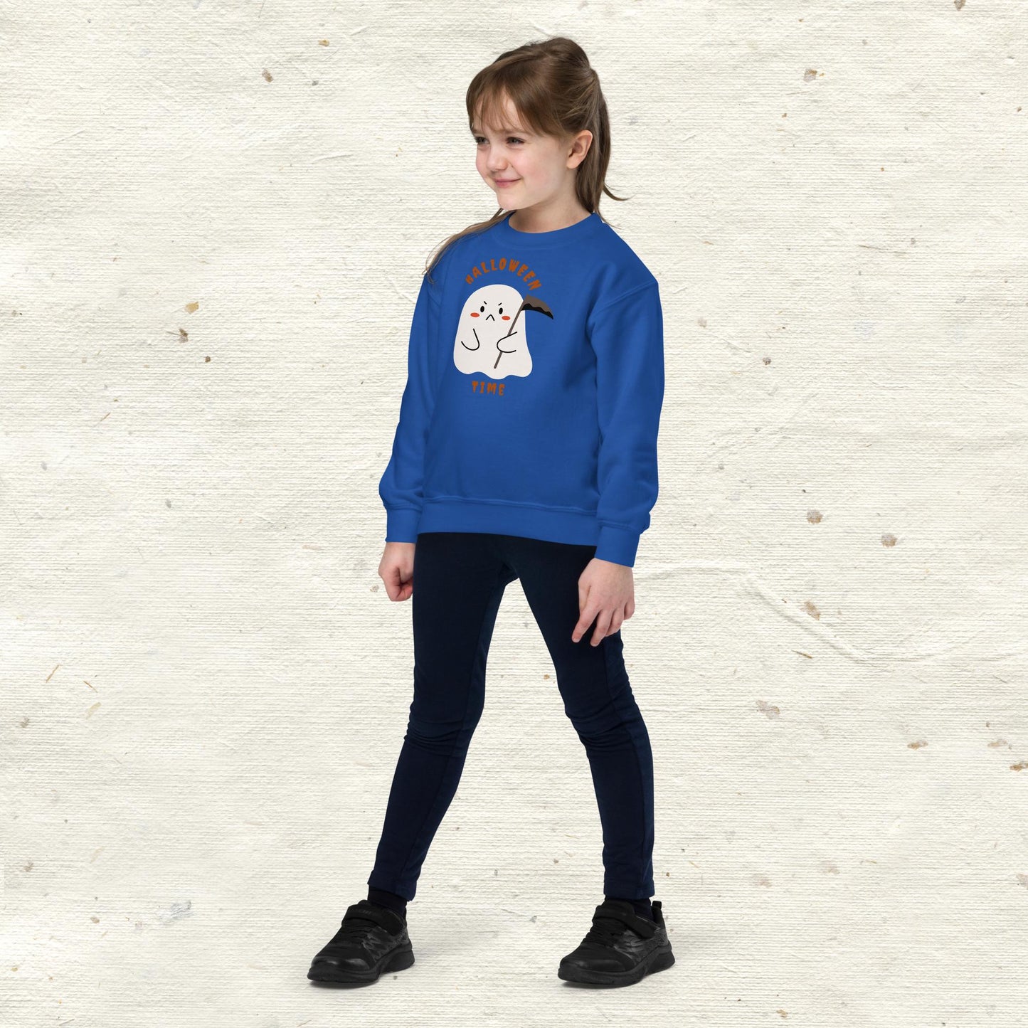Halloween Time Cute Ghost Grim Reaper Youth Crewneck Sweatshirt