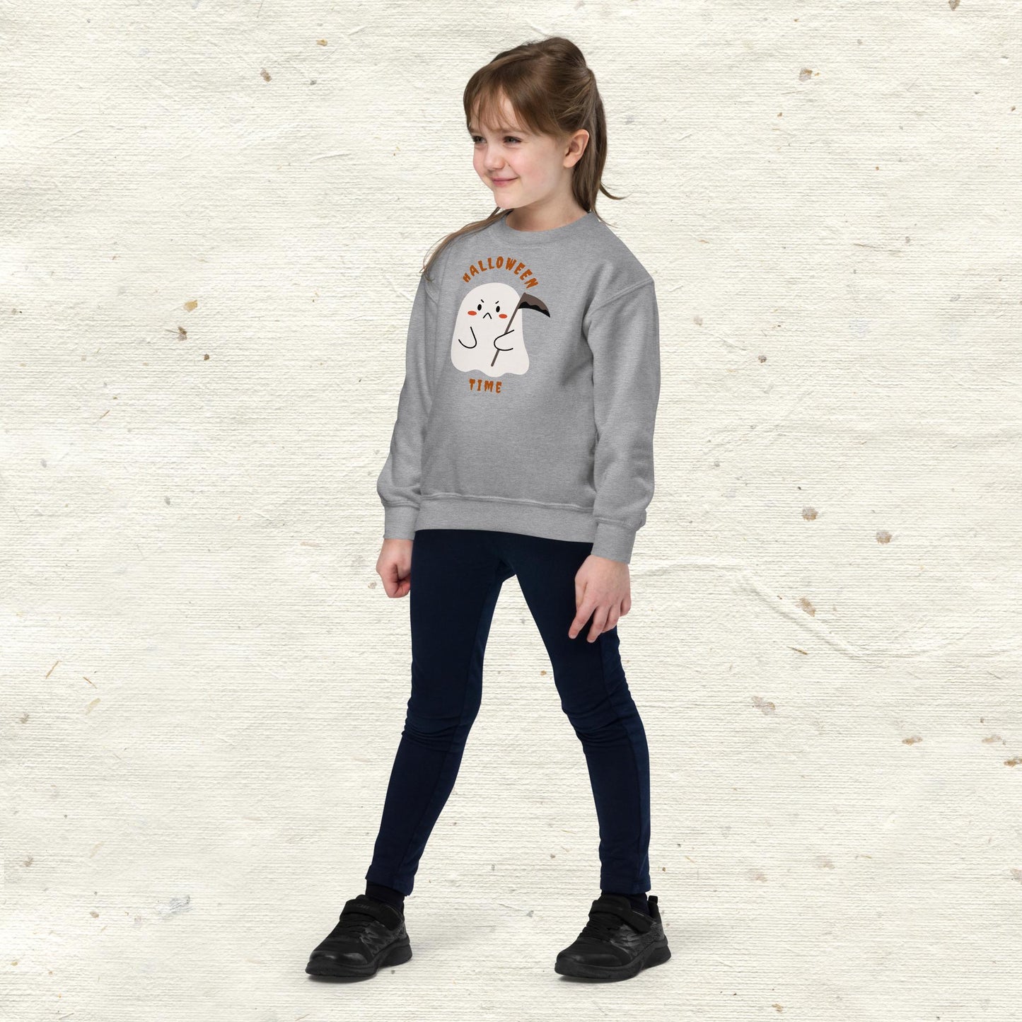 Halloween Time Cute Ghost Grim Reaper Youth Crewneck Sweatshirt