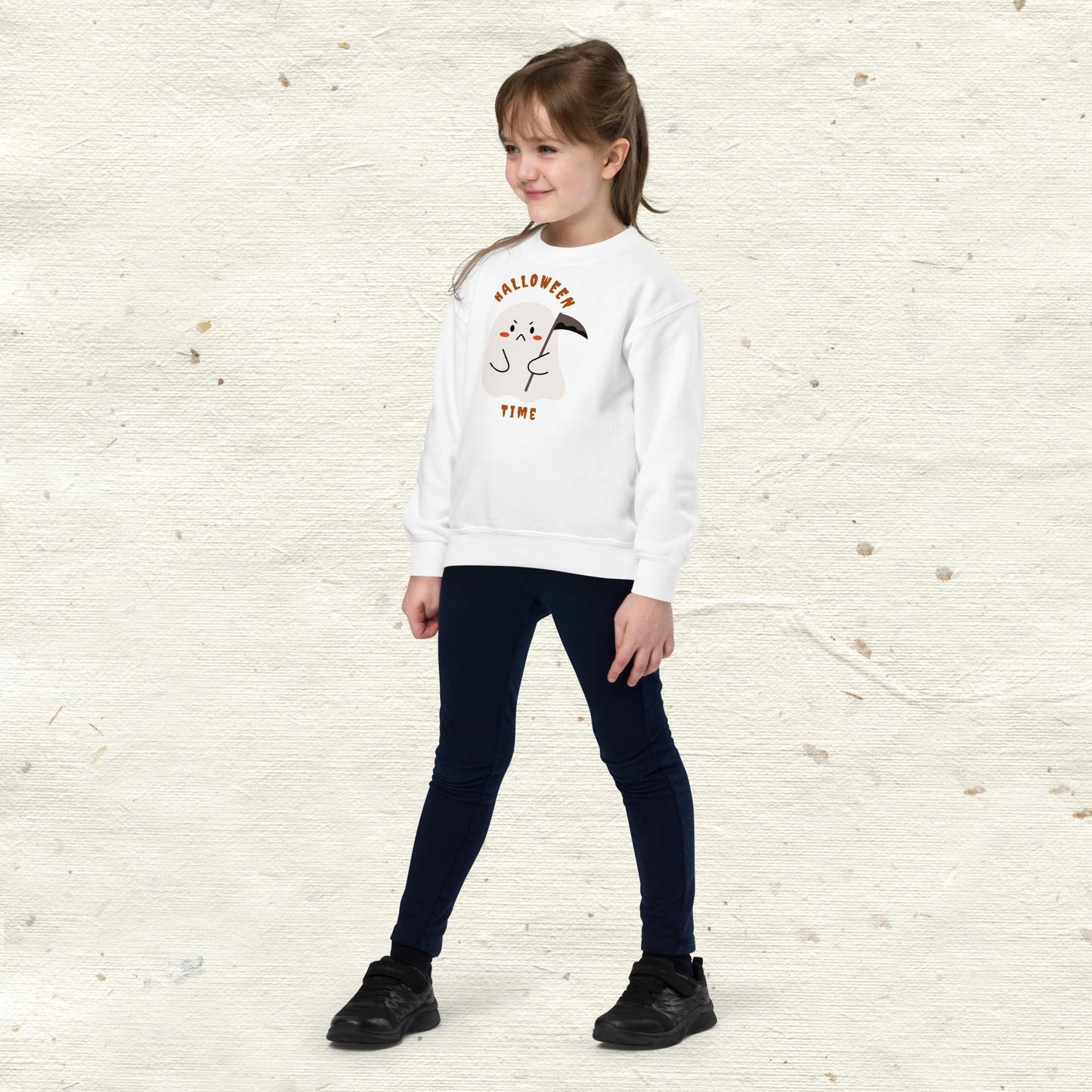 Halloween Time Cute Ghost Grim Reaper Youth Crewneck Sweatshirt
