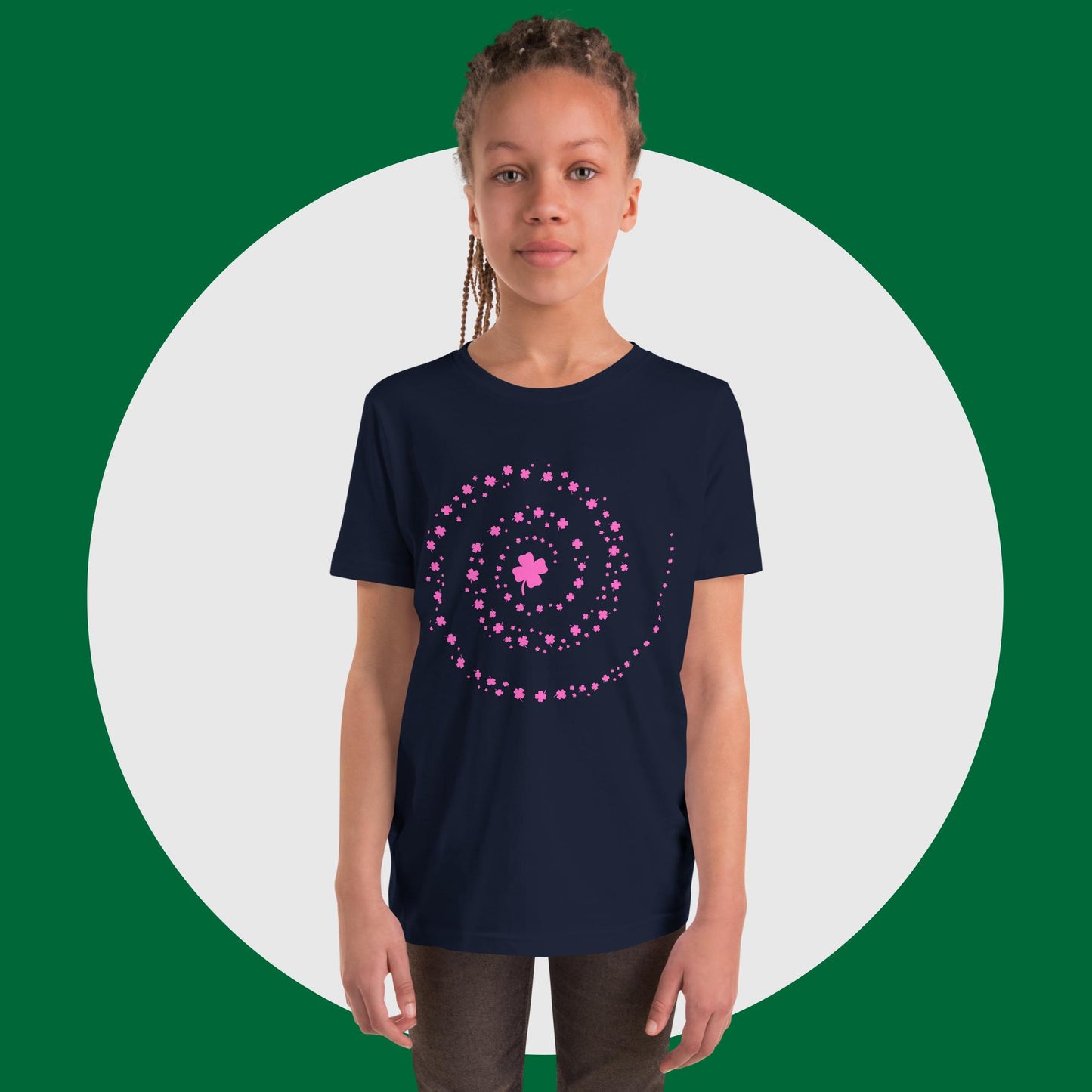 St Patrick’s Day Clover Swirl Pink Youth Short Sleeve T-Shirt