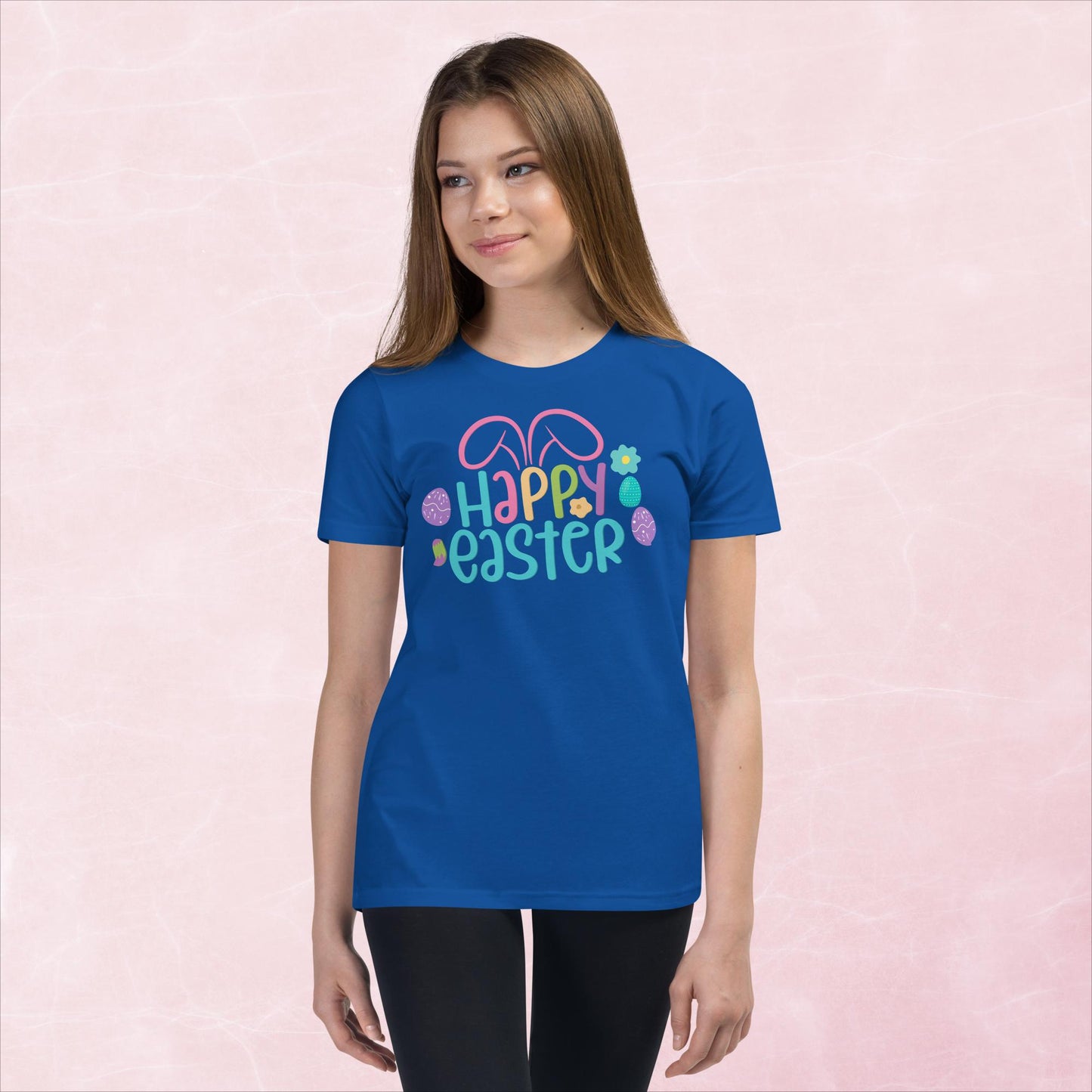 Happy Easter with Bunny Ears Youth Short Sleeve T-Shirt