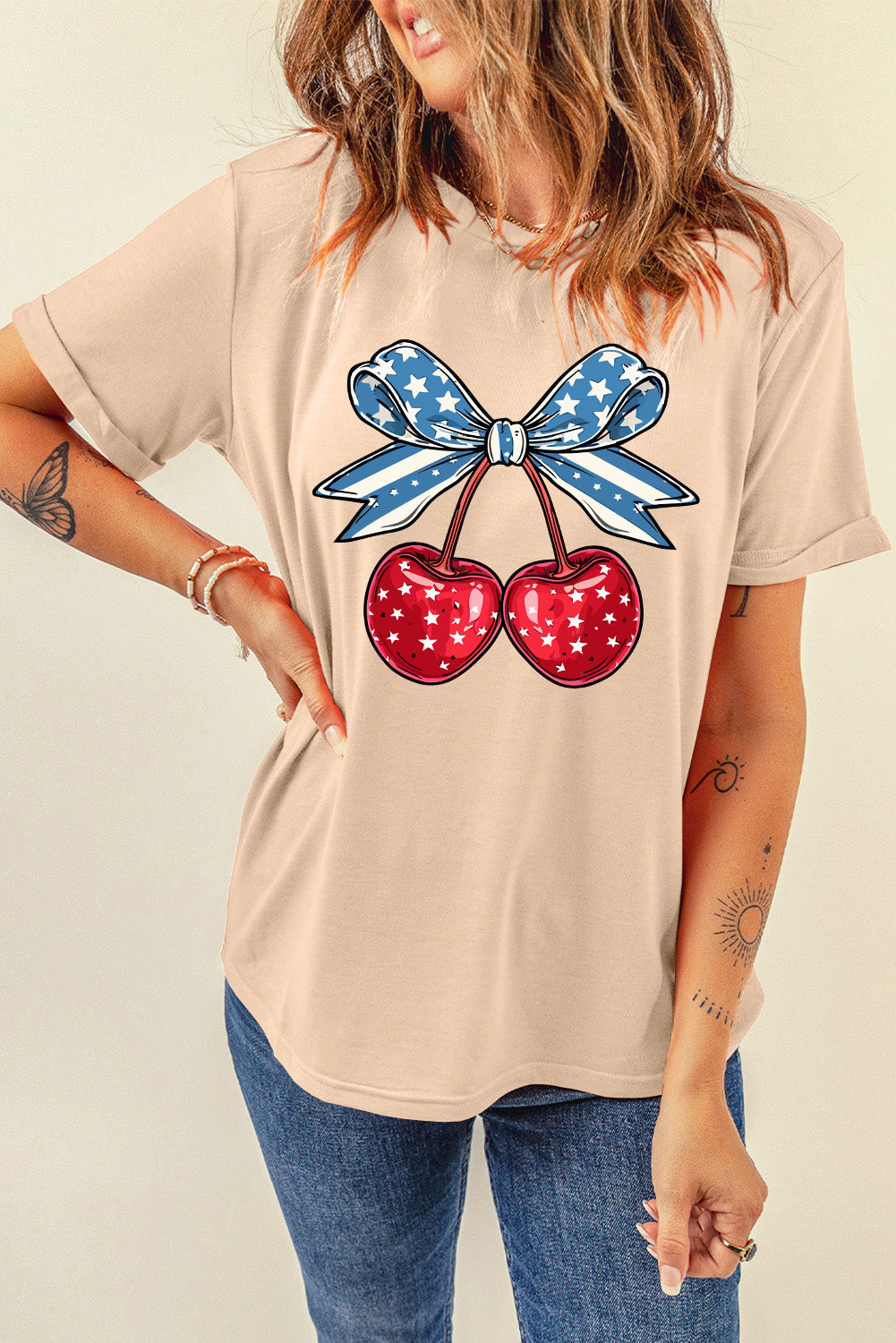 Cherry Graphic Round Neck Short Sleeve T-Shirt