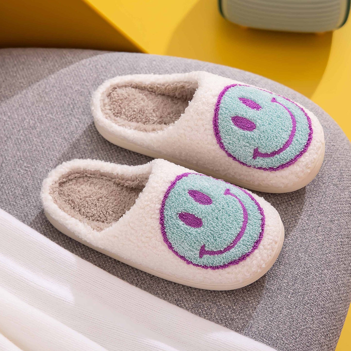 Melody Blue Smiley Face Slippers