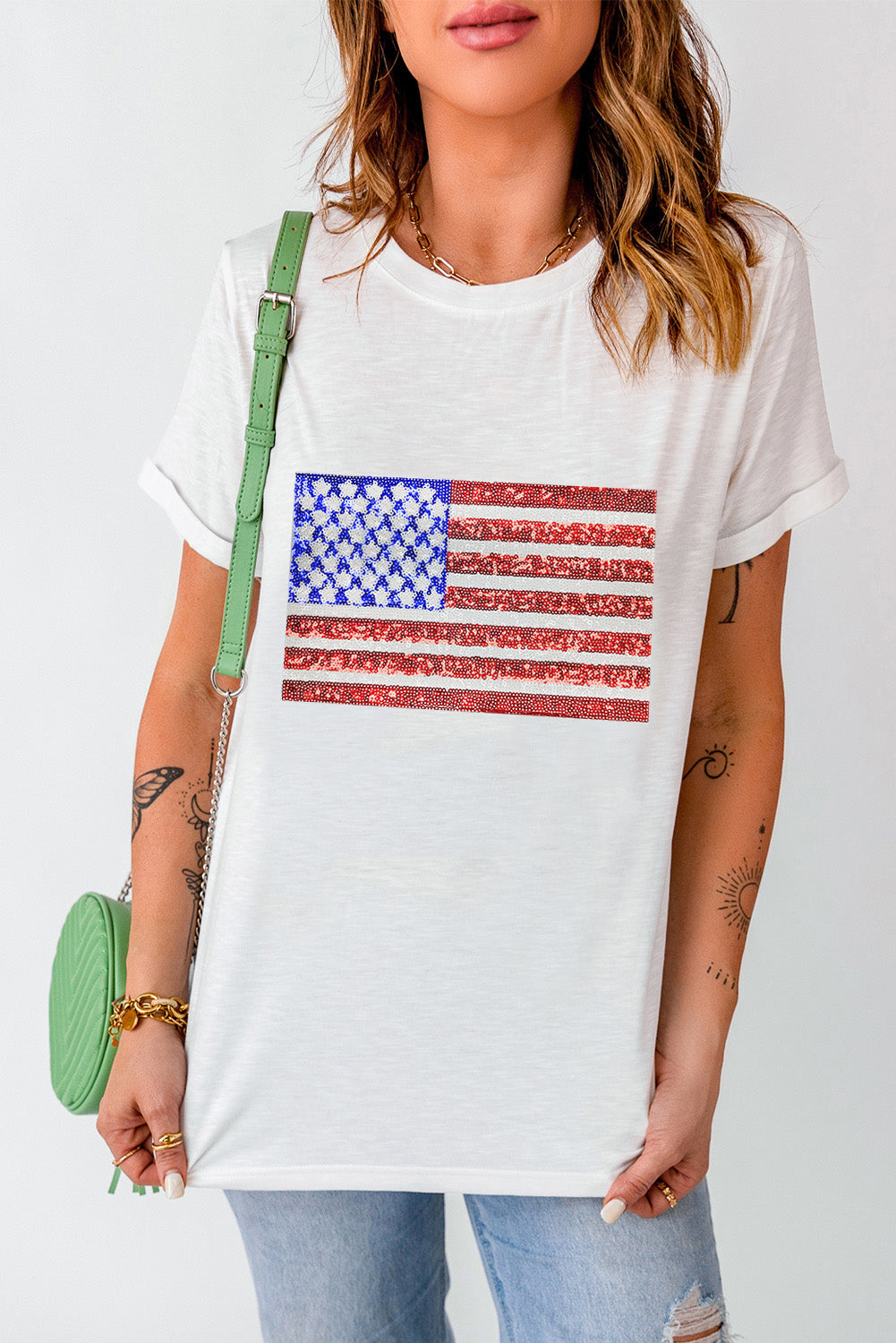 US Flag Round Neck Short Sleeve T-Shirt