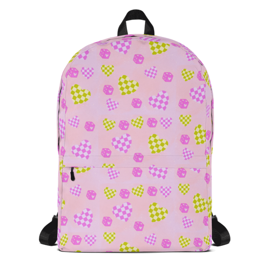 Hearts Dice Pink And Green Backpack