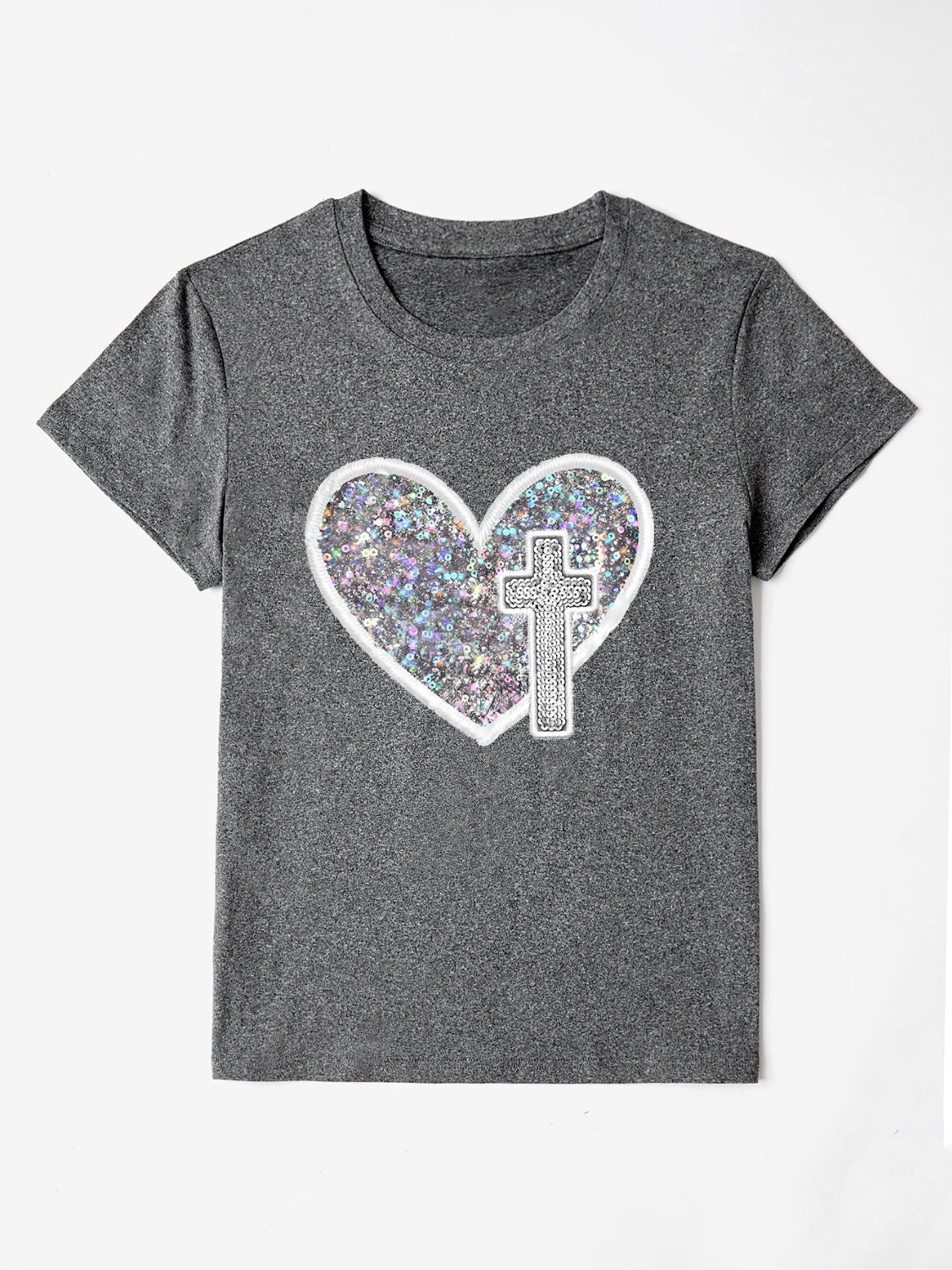 Graphic Heart Round Neck Short Sleeve T-Shirt