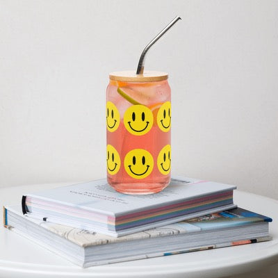 Yellow Smiley Face Can-Shaped Glass