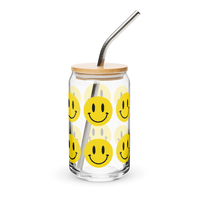 Yellow Smiley Face Can-Shaped Glass