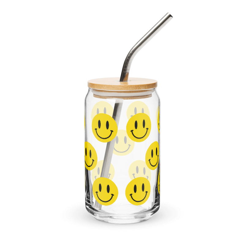 Yellow Smiley Emoji Can-Shaped Glass