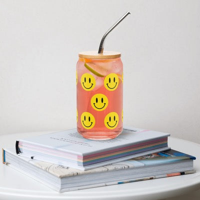 Yellow Smiley Emoji Can-Shaped Glass