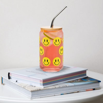 Yellow Smiley Emoji Can-Shaped Glass