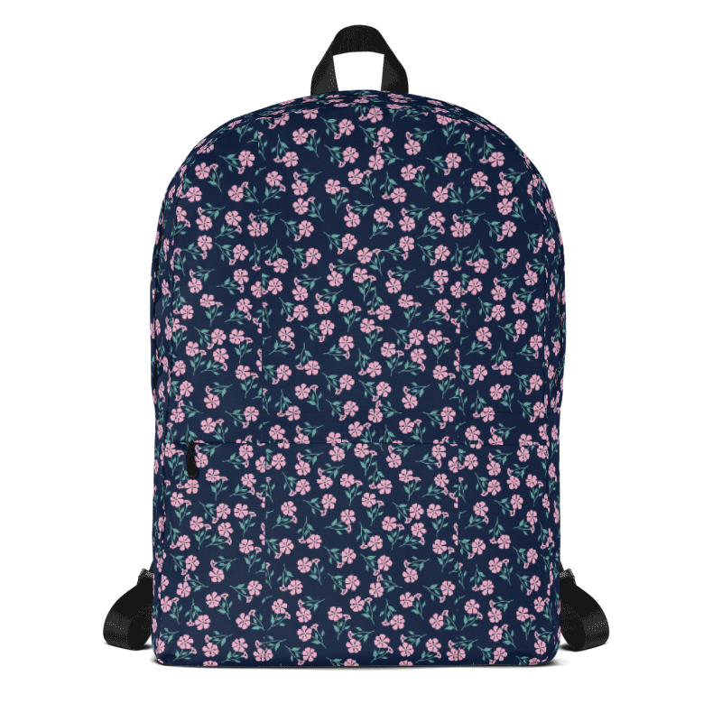 Pink Flowers Navy Backpack