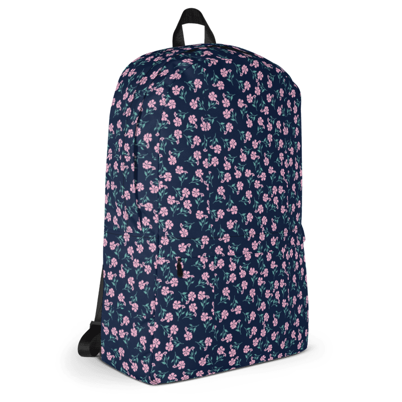 Pink Flowers Navy Backpack