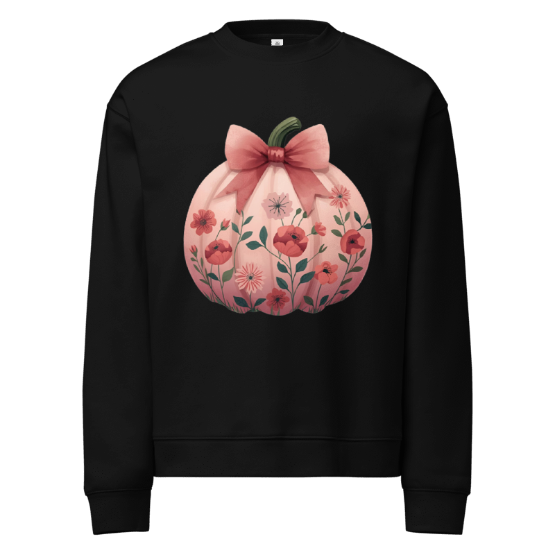 Blushing Peach Bow Floral Pumpkin Relax Crew Neck Sweatshirt