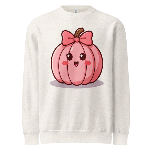 Smiley Face Pink Pumpkin Premium Crew Neck Sweatshirt