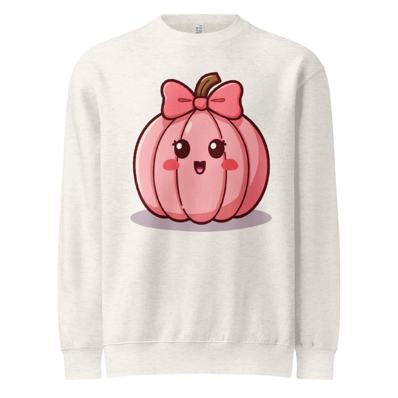 Smiley Face Pink Pumpkin Premium Crew Neck Sweatshirt