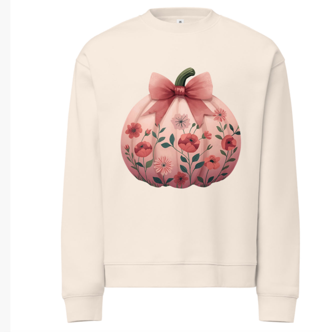 Blushing Peach Bow Floral Pumpkin Relax Crew Neck Sweatshirt