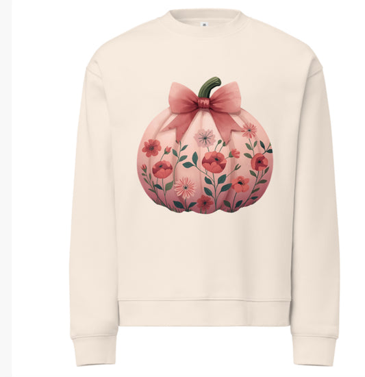 Blushing Peach Bow Floral Pumpkin Relax Crew Neck Sweatshirt