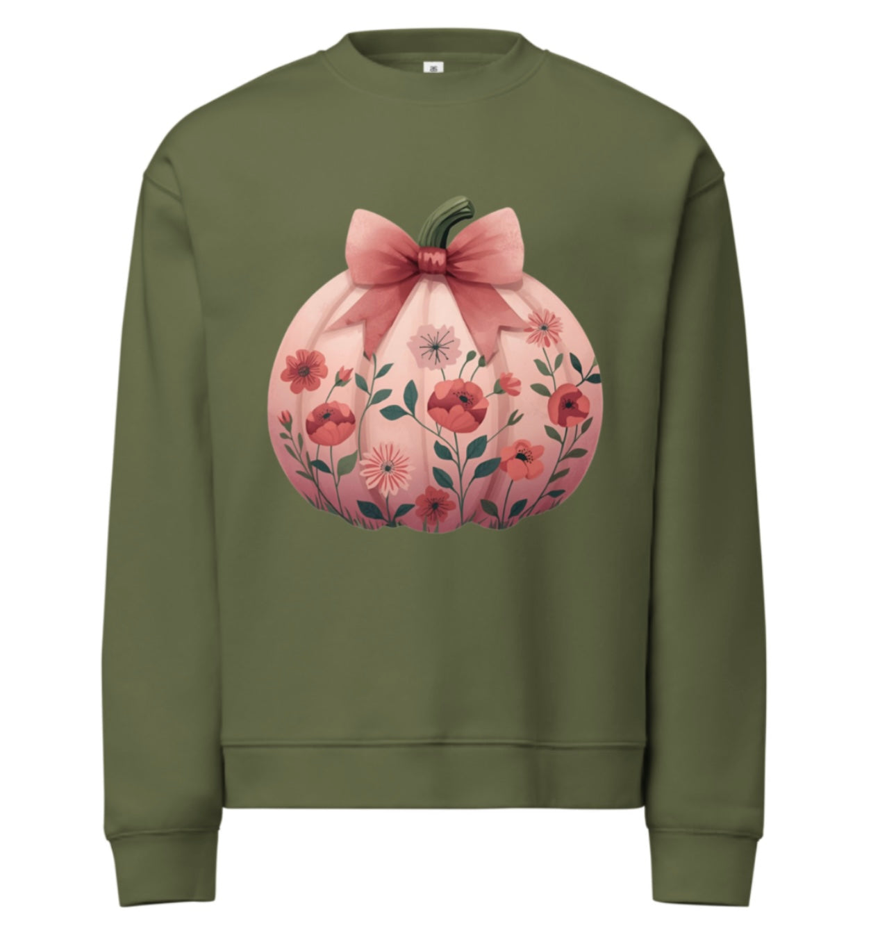 Blushing Peach Bow Floral Pumpkin Relax Crew Neck Sweatshirt