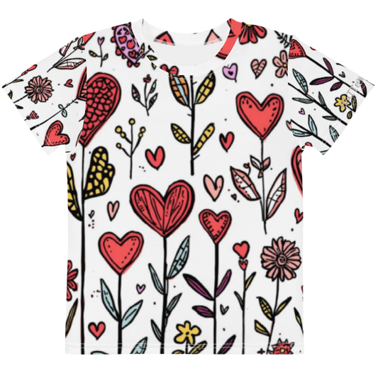 Heart Flowers Kids Cotton Crew Neck T-Shirt