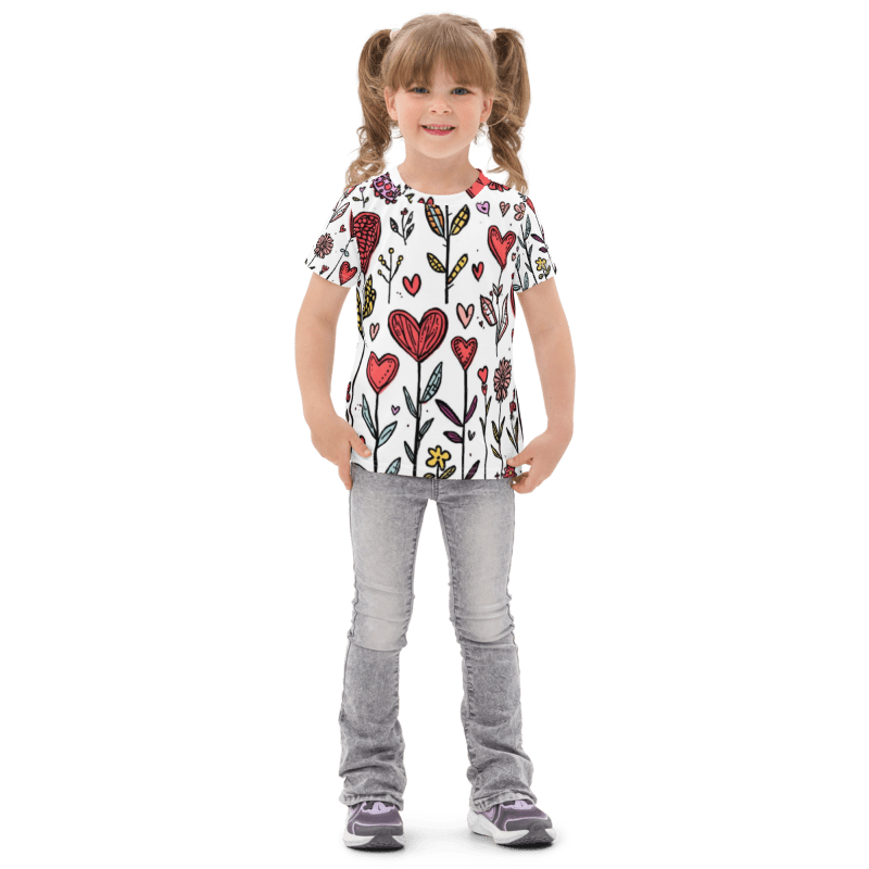 Heart Flowers Kids Cotton Crew Neck T-Shirt