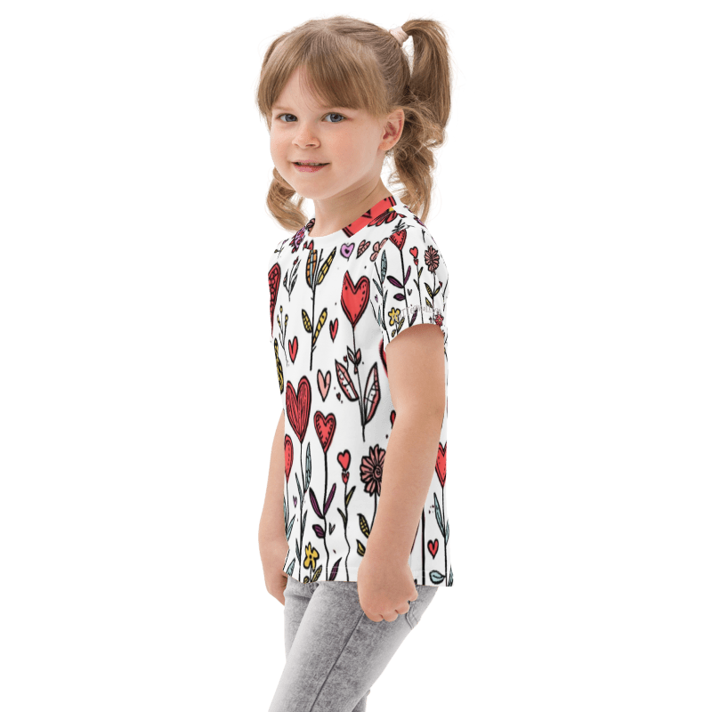Heart Flowers Kids Cotton Crew Neck T-Shirt