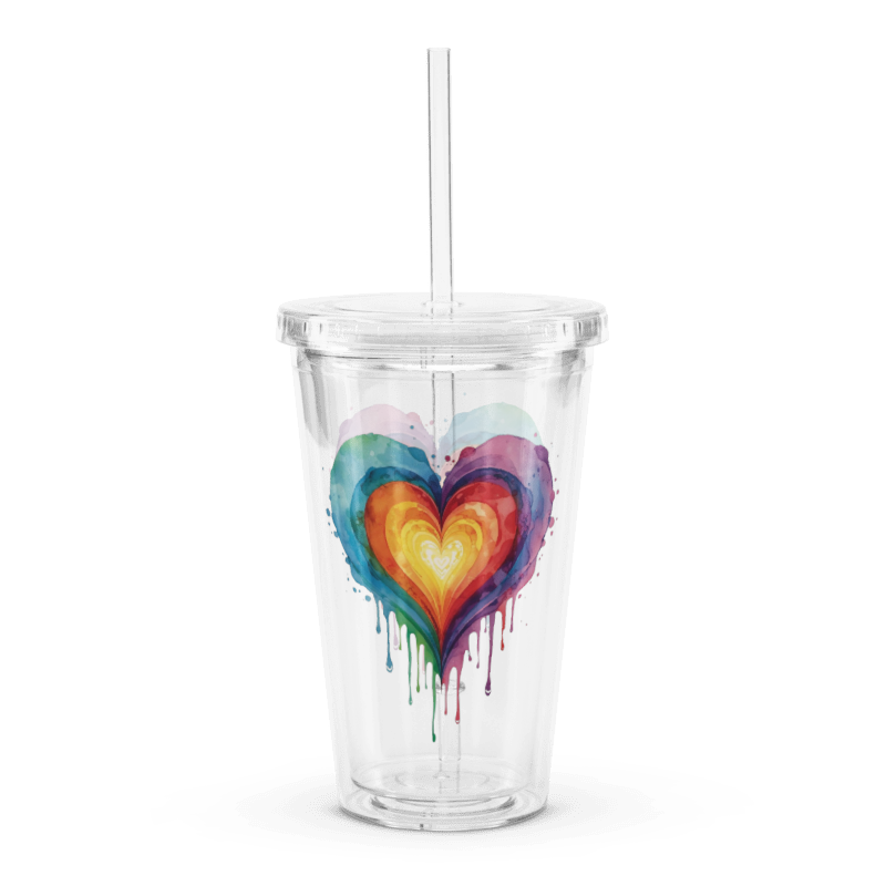 Colorful Drip Heart Clear Plastic Tumbler