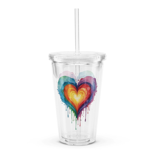 Colorful Drip Heart Clear Plastic Tumbler
