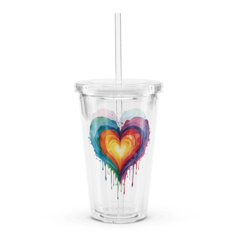 Colorful Drip Heart Clear Plastic Tumbler