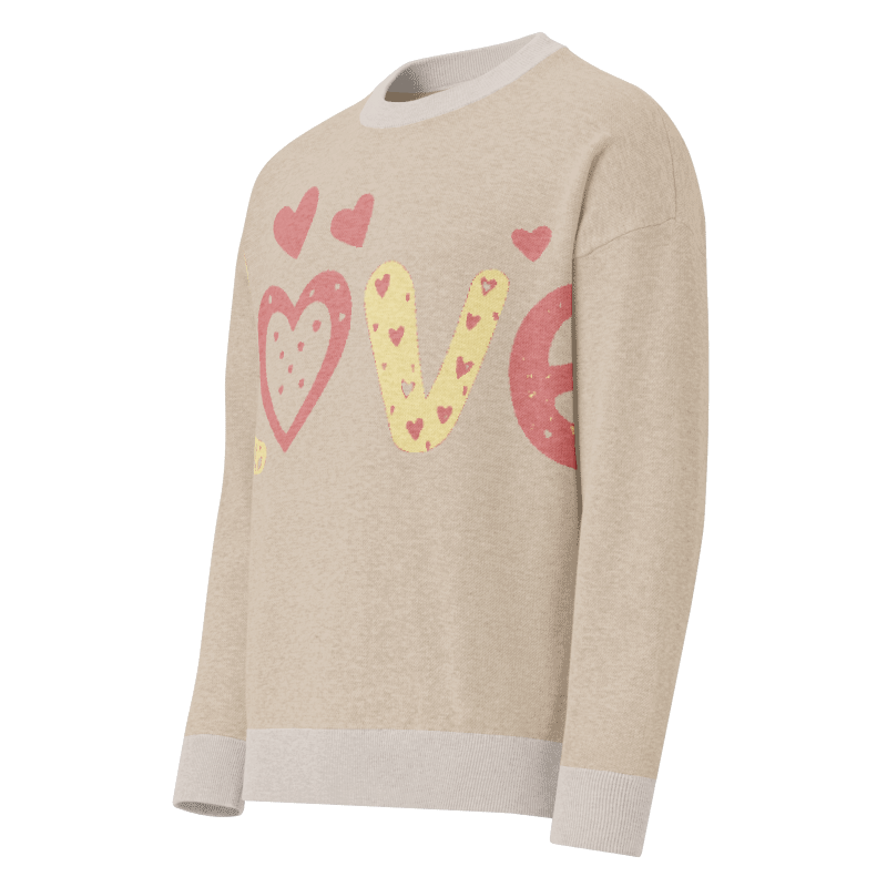 Love and Hearts Relaxed Fit Knitted Crew Neck Sweater
