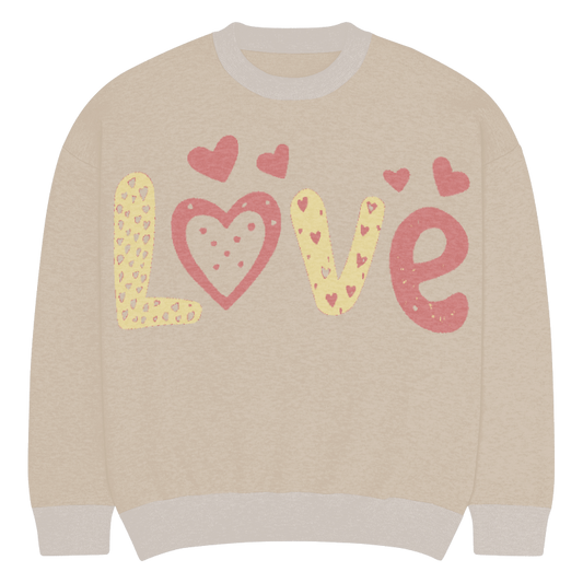 Love and Hearts Relaxed Fit Knitted Crew Neck Sweater