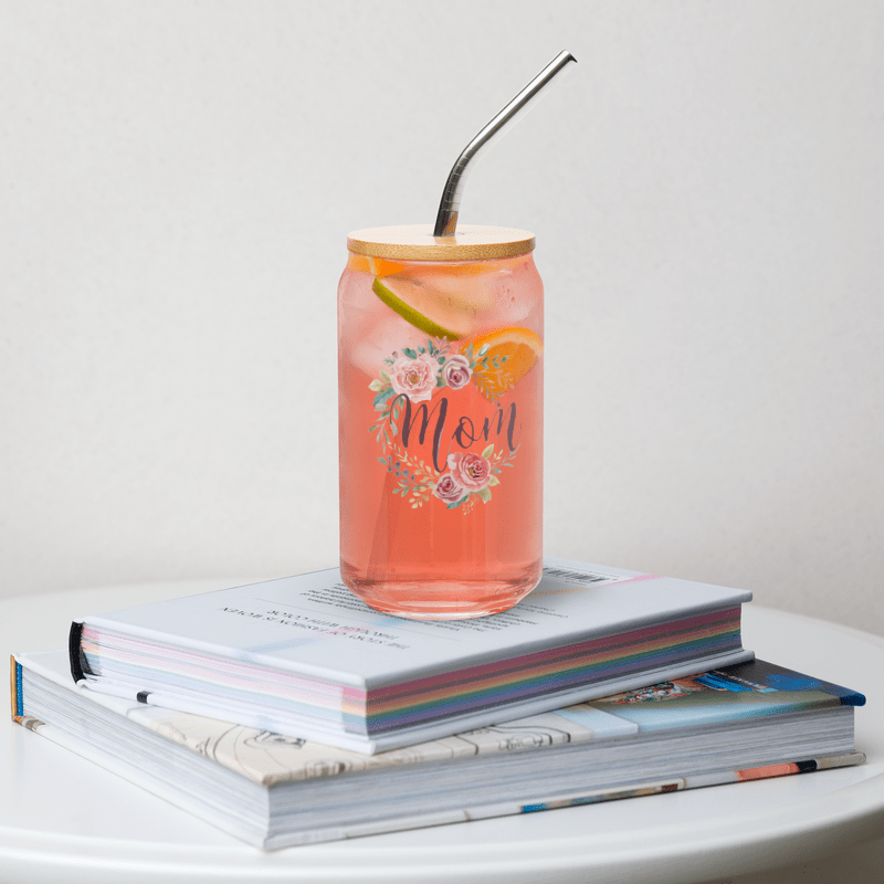 Mom Floral Can-Shaped Glass
