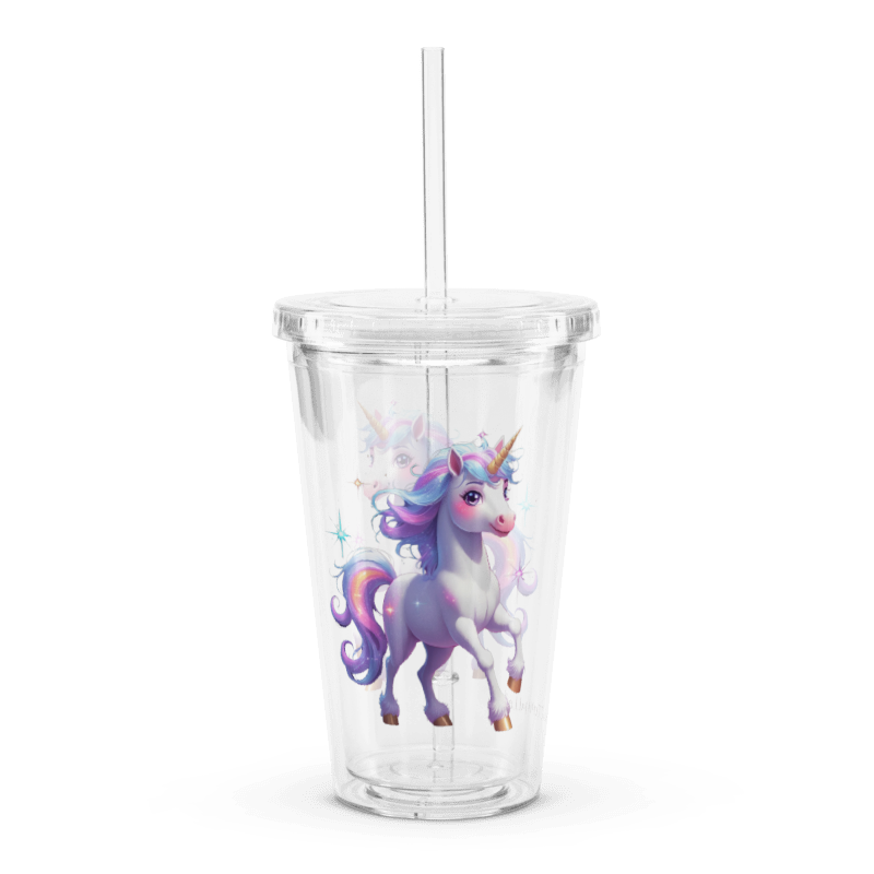 Happy Unicorn Clear Plastic Tumbler