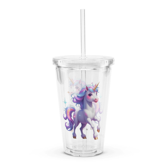 Happy Unicorn Clear Plastic Tumbler